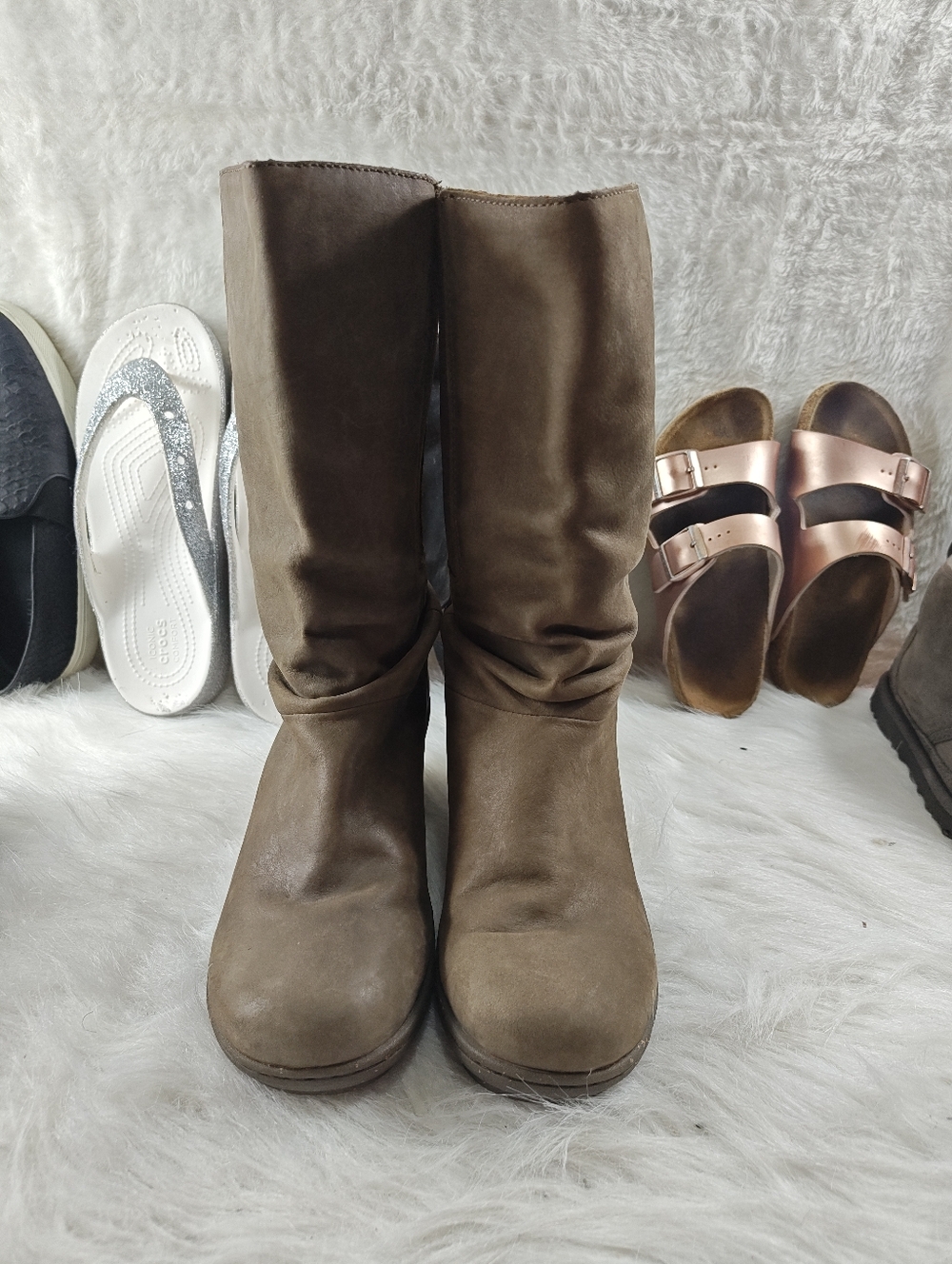 Keen Akita Slouchy Wedge Leather Boots Women’s Size 7 Comfort Mid Calf